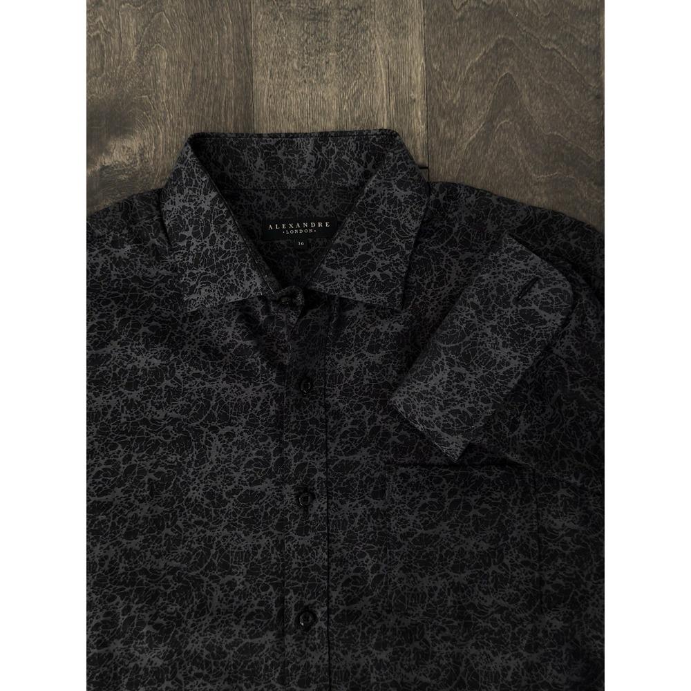 Alexandre London Mens Black Geometric Button Down Long Sleeve Shirt Size 16